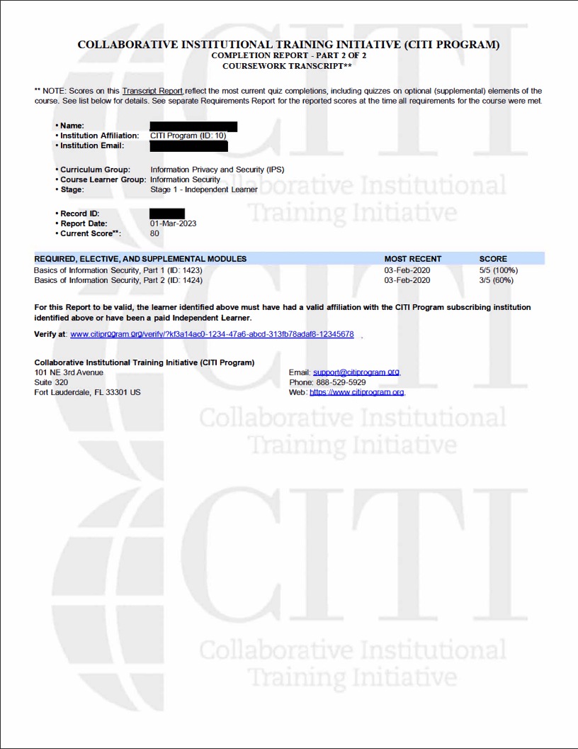 Completion report page 2 showing additional attempts