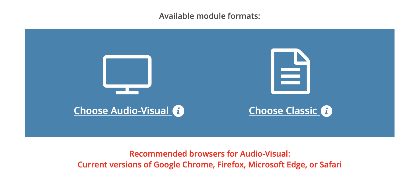 Module format options showing Audio Visual and Classic views
