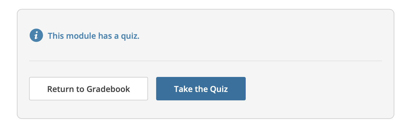Module page showing quiz link or quiz completion step