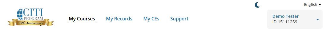 My Courses page displaying institutional affiliations