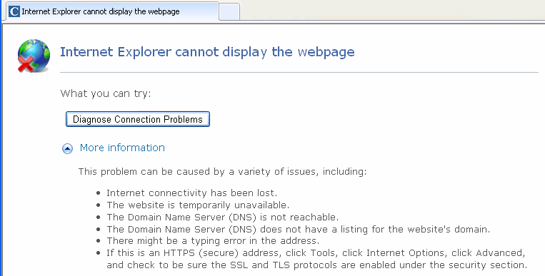 Example error message displayed when attempting a payment with an unsupported browser that does not support TLS 1.2 or higher